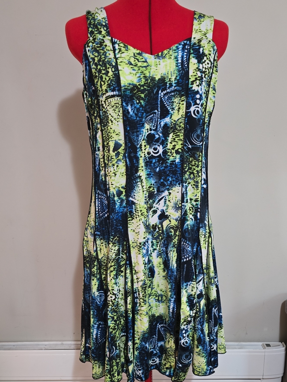 Jessica Neon Lime & Blue Abstract Sleeveless Mini Dress